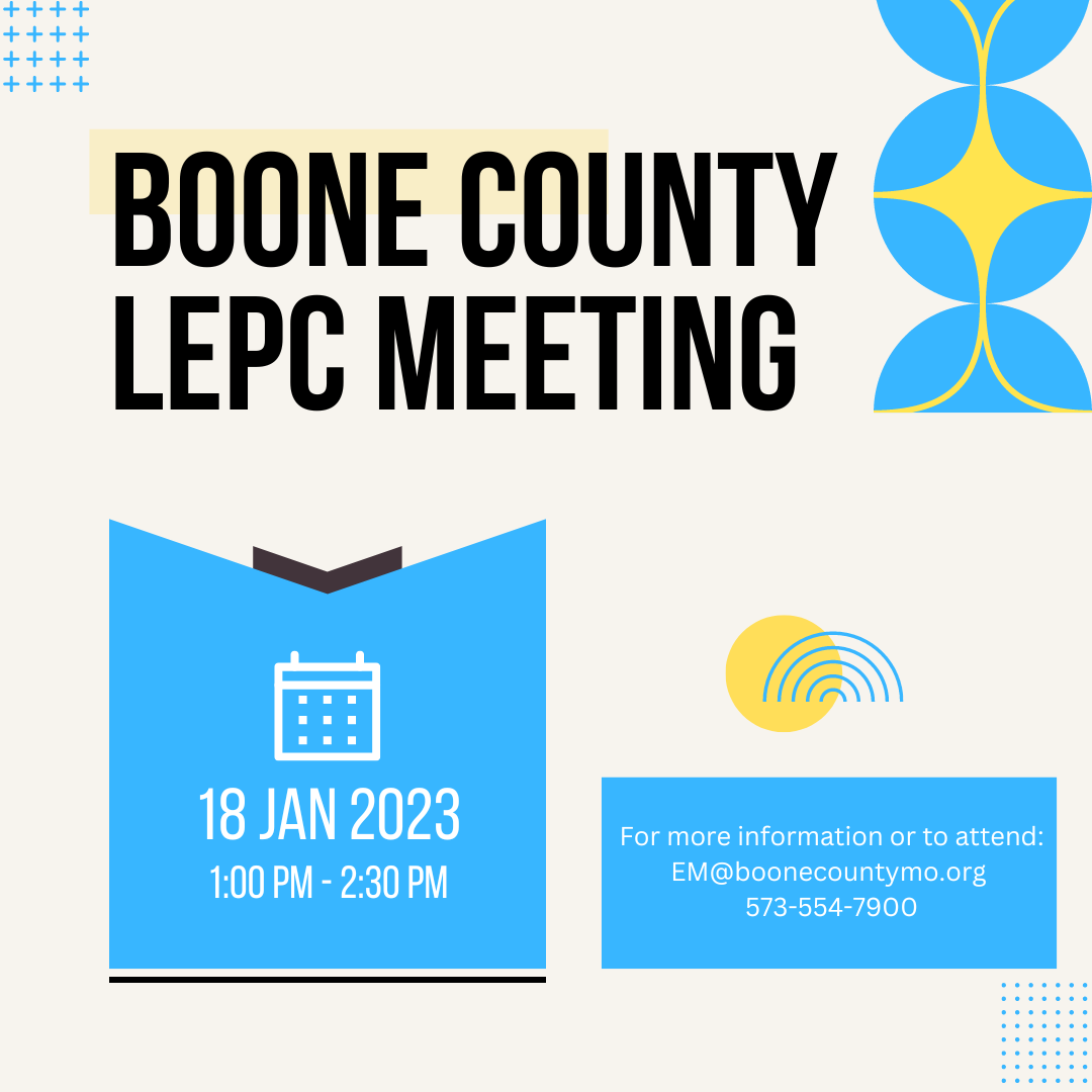 The 2023 January LEPC Meeting is being held on Wednesday, January 18th, 2023 from 1:00 pm to 2:30 pm